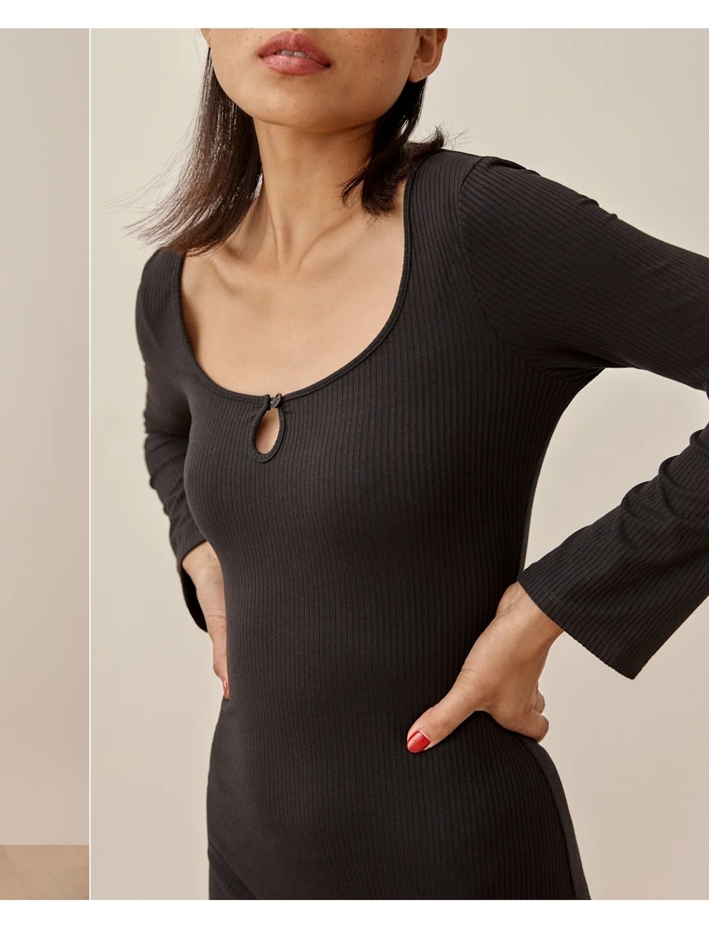 Reformation Elias Knit Black Long Sleeve Scoop Neck Mini Dress - Picture 3 of 10